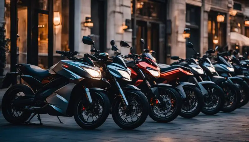 Electric motorcycles lined up