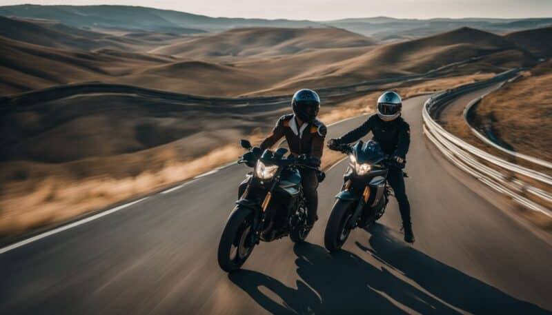 2 riders of motorcycle helmets